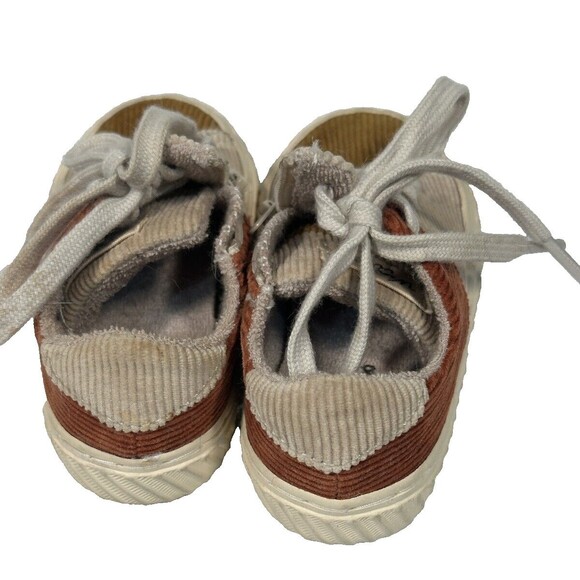 Zara Corduroy Patchwork Sneakers Shoes Size 20 Euro 4.5-5 US Brown Tan Zip & Tie - Picture 8 of 9